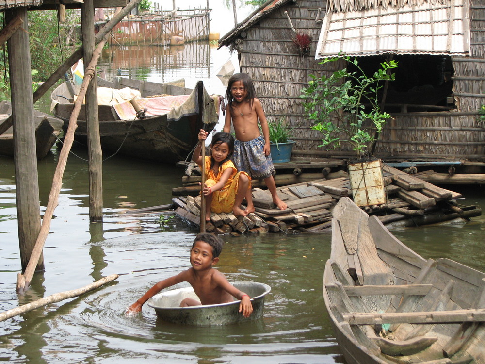 Happy Kids in Tonle Sap Floating Village - Cambodia