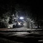 Harvester im Wald bei Nacht