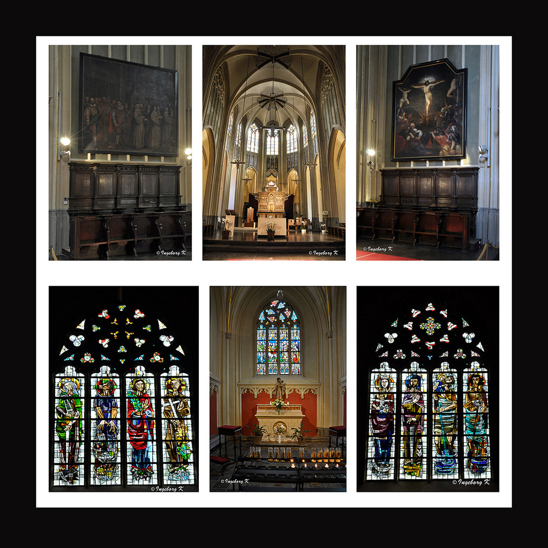 Hasselt - St. Quintinius-Kathedrale - Hauptaltar, Seitenaltar, Kirchenfenster