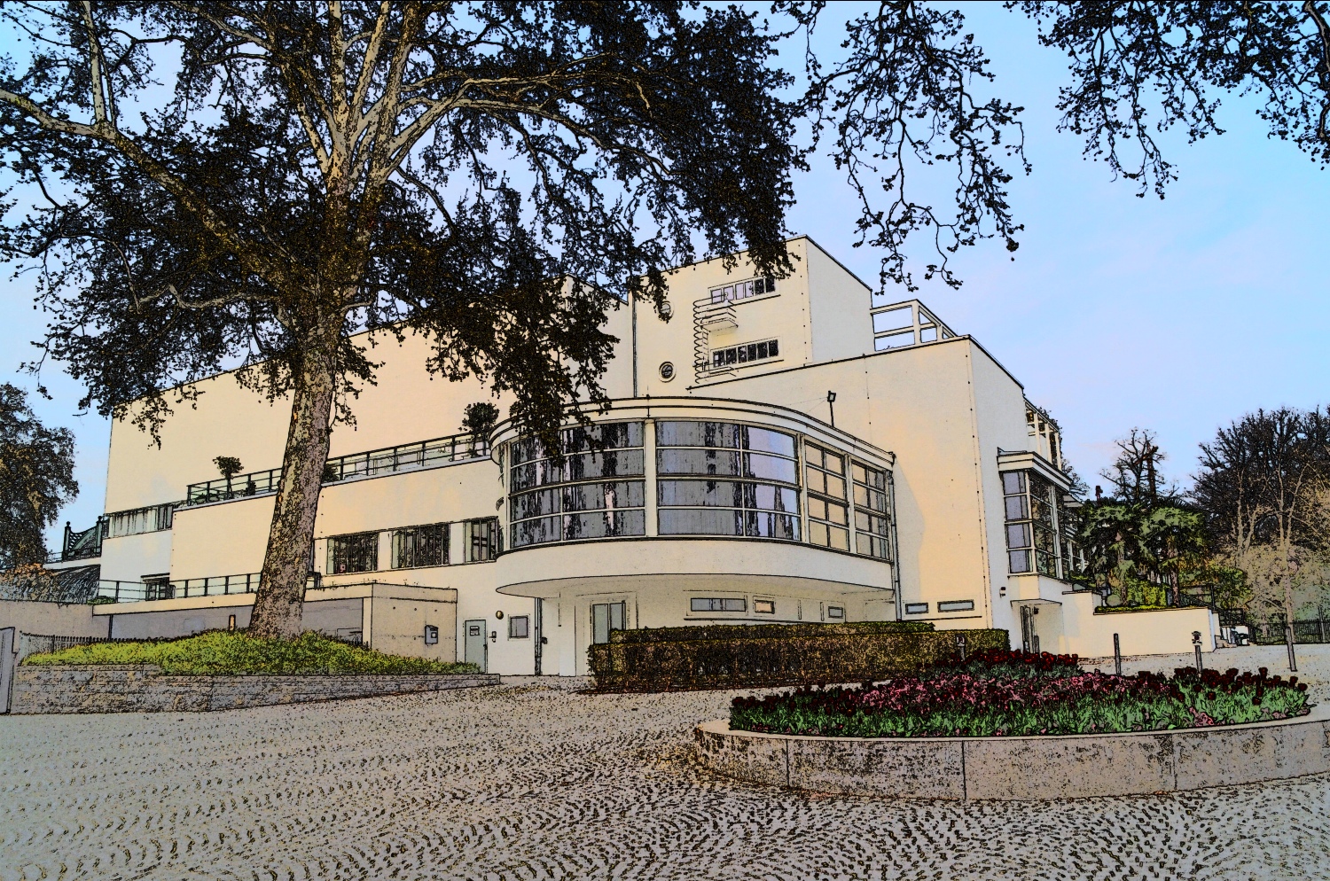 Haupthaus und Restaurant als Zeichnung