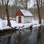 Haus im Wald- immer noch auf den Frühling wartend