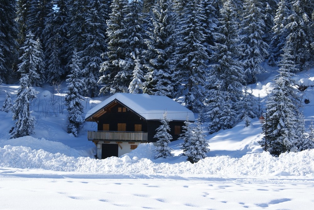 Haus mitten im Schnee