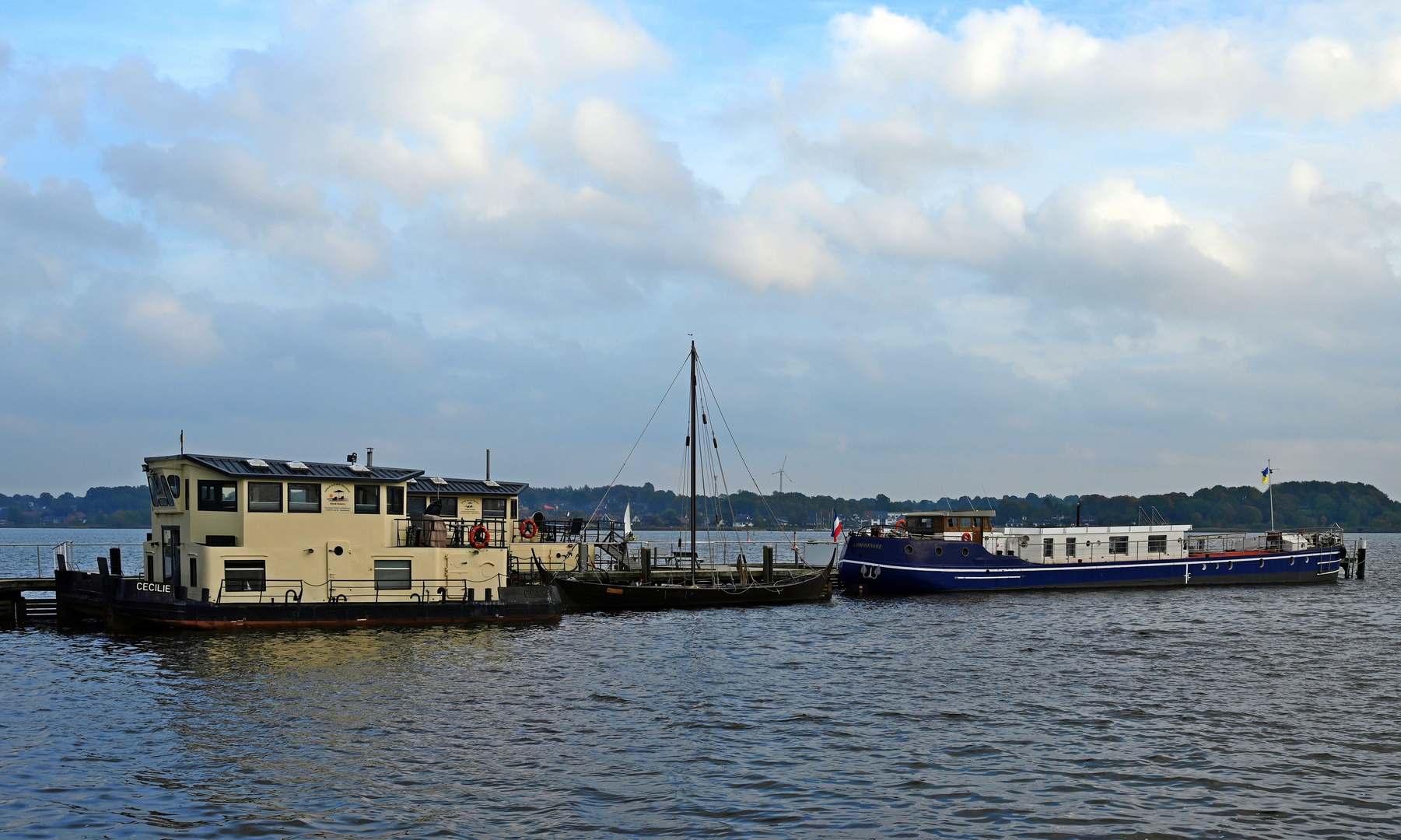 Hausboote auf der herbstlichen Schlei bei Schleswig