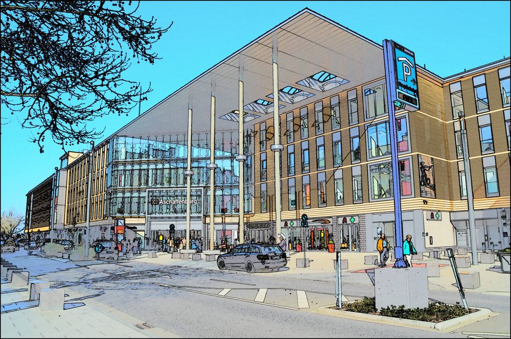 Hbf. Aschaffenburg als Zeichnung