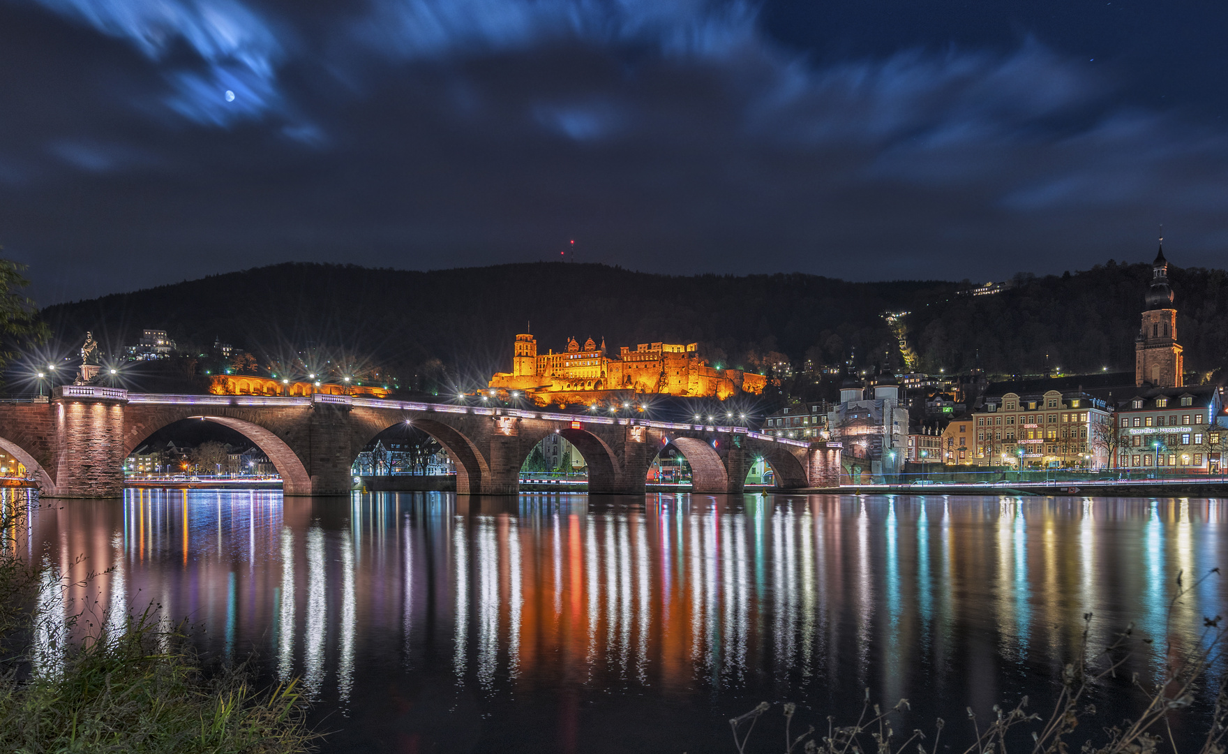 Heidelberg: Alte Brücke zur Nacht