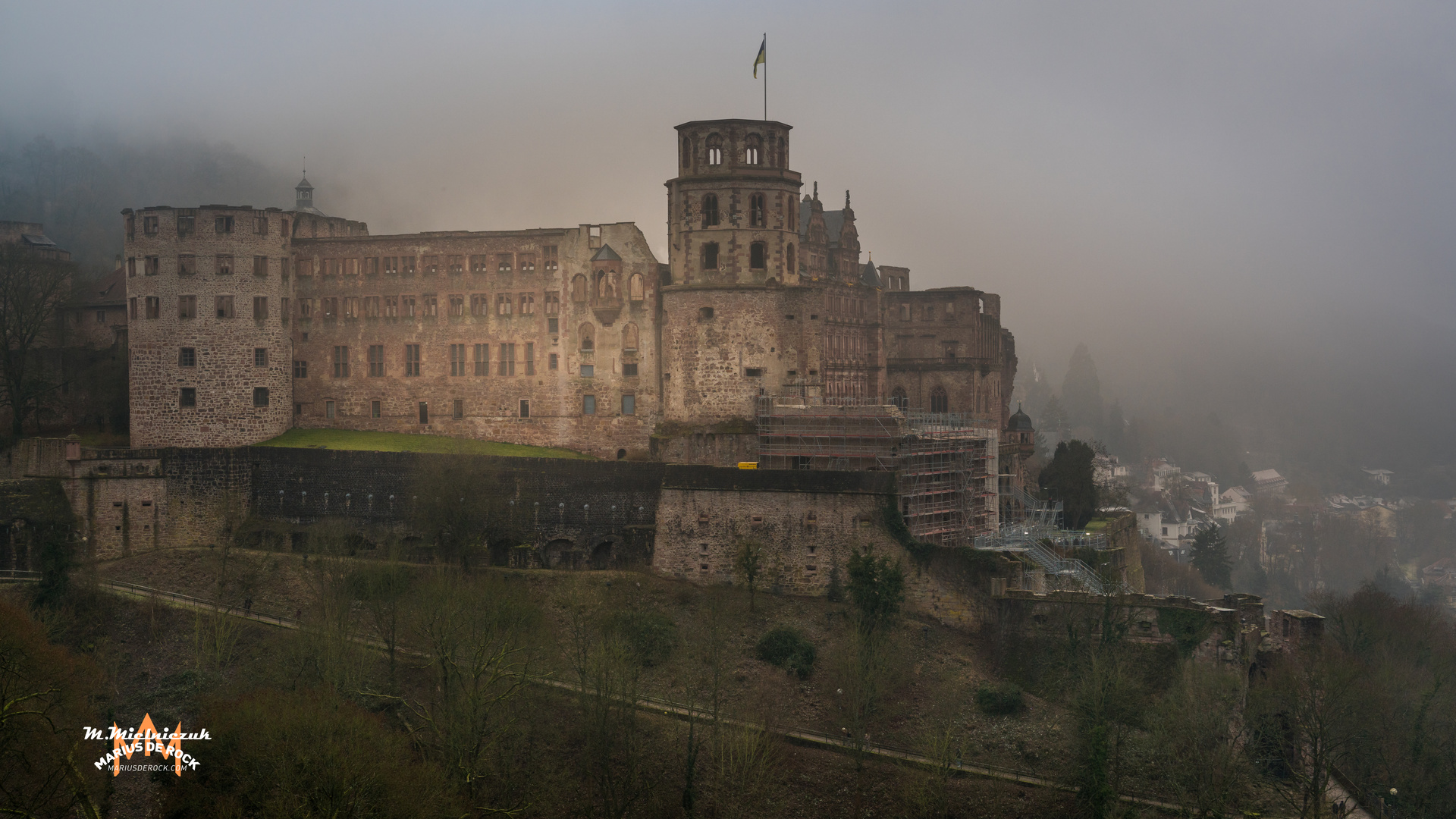 Heidelberg im kalten Winter  und dichtem Nebel 