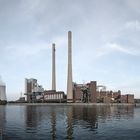 Heilbronn Landschaft am Necker mit Kohlenkraftwerk