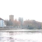 Heilbronn. Stadtlandschaft am Neckar mit Götzenturm