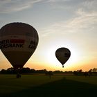 Heißluftballone bei Sonnenuntergang