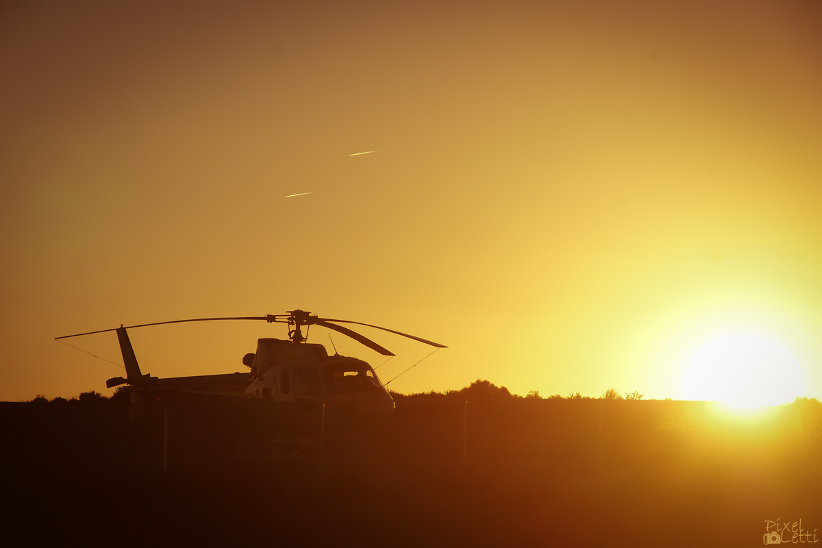 Heli landing field at sunset