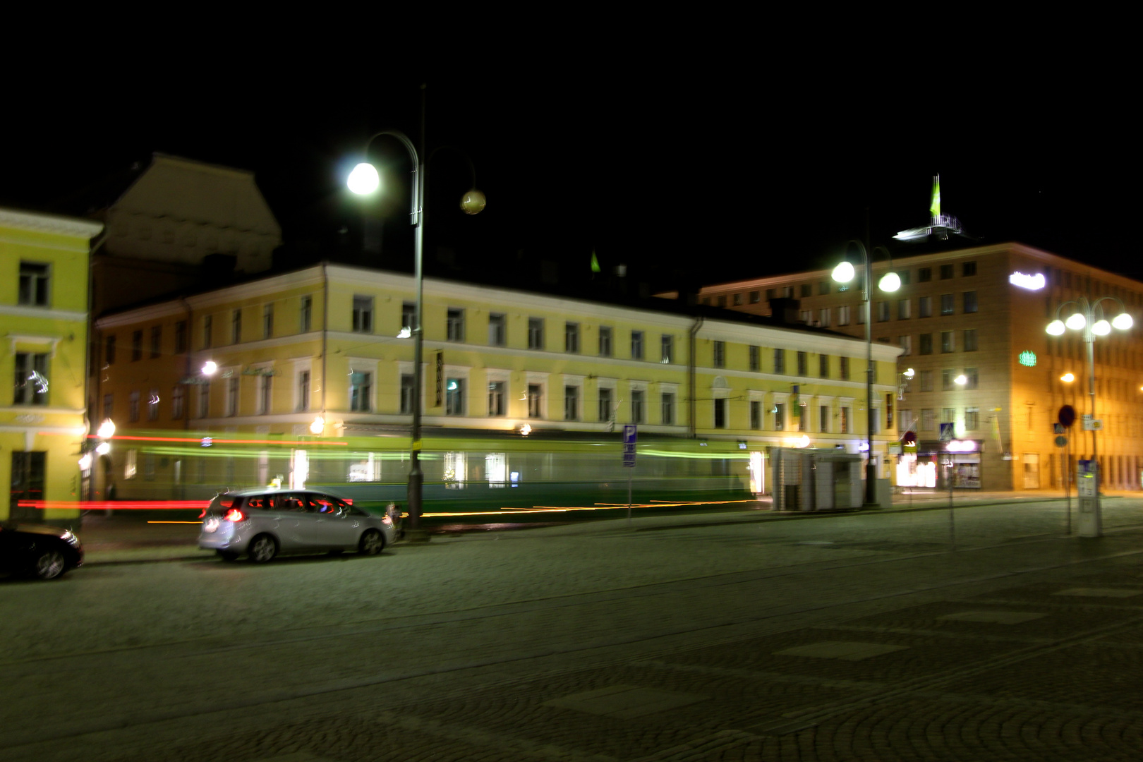 Helsinki by night with tram