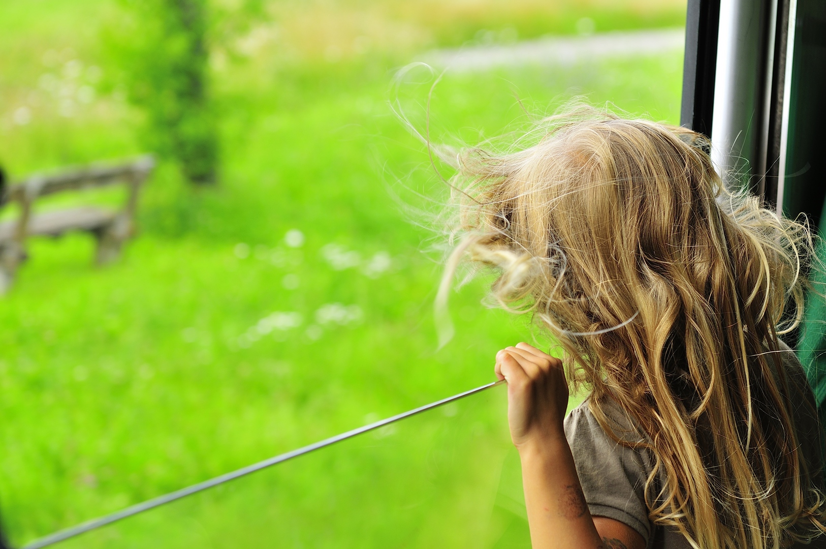 Her long hair blowing in the wind....