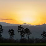 Herbstbild mit Wechsel von der goldenen zu blauen Stunde