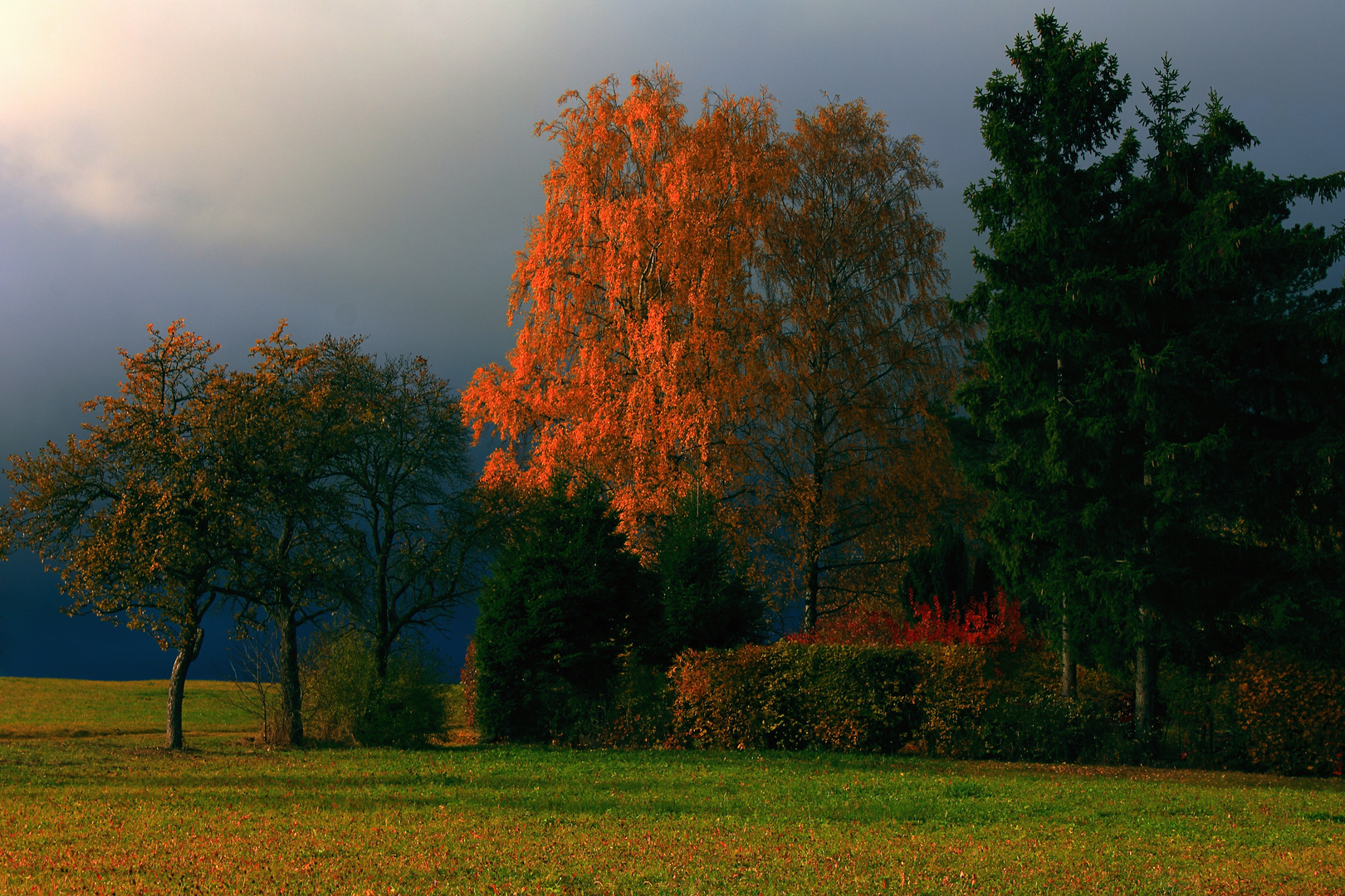 Herbstfarben mit Gewitterhimmel