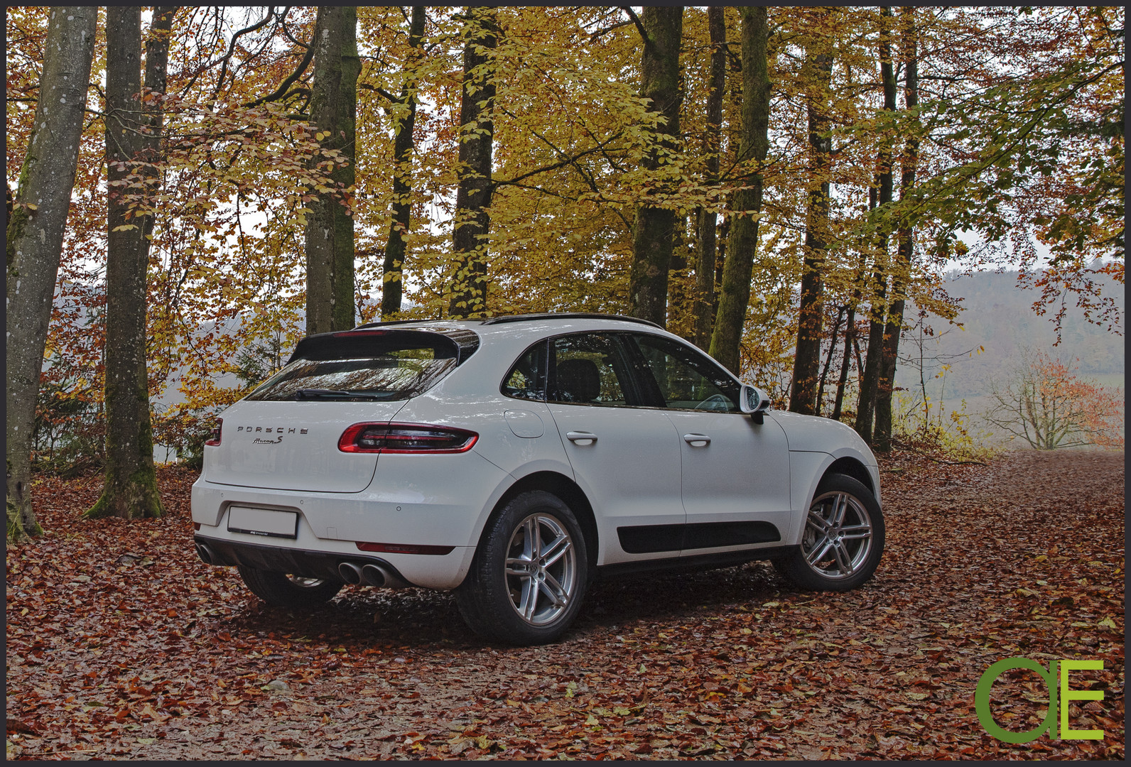 Herbstlich mit Auto im Wald