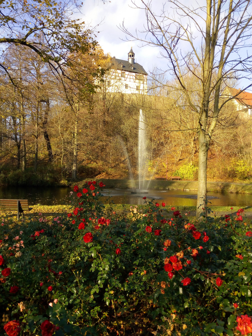 Herbstlicher Blick auf Schloss Jössnitz bei Plauen