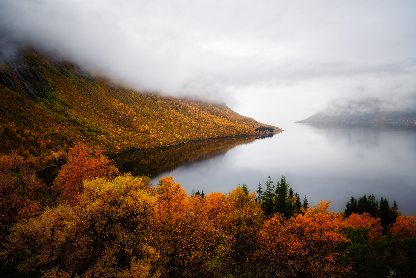 Herbstlicher Fjord auf Senja