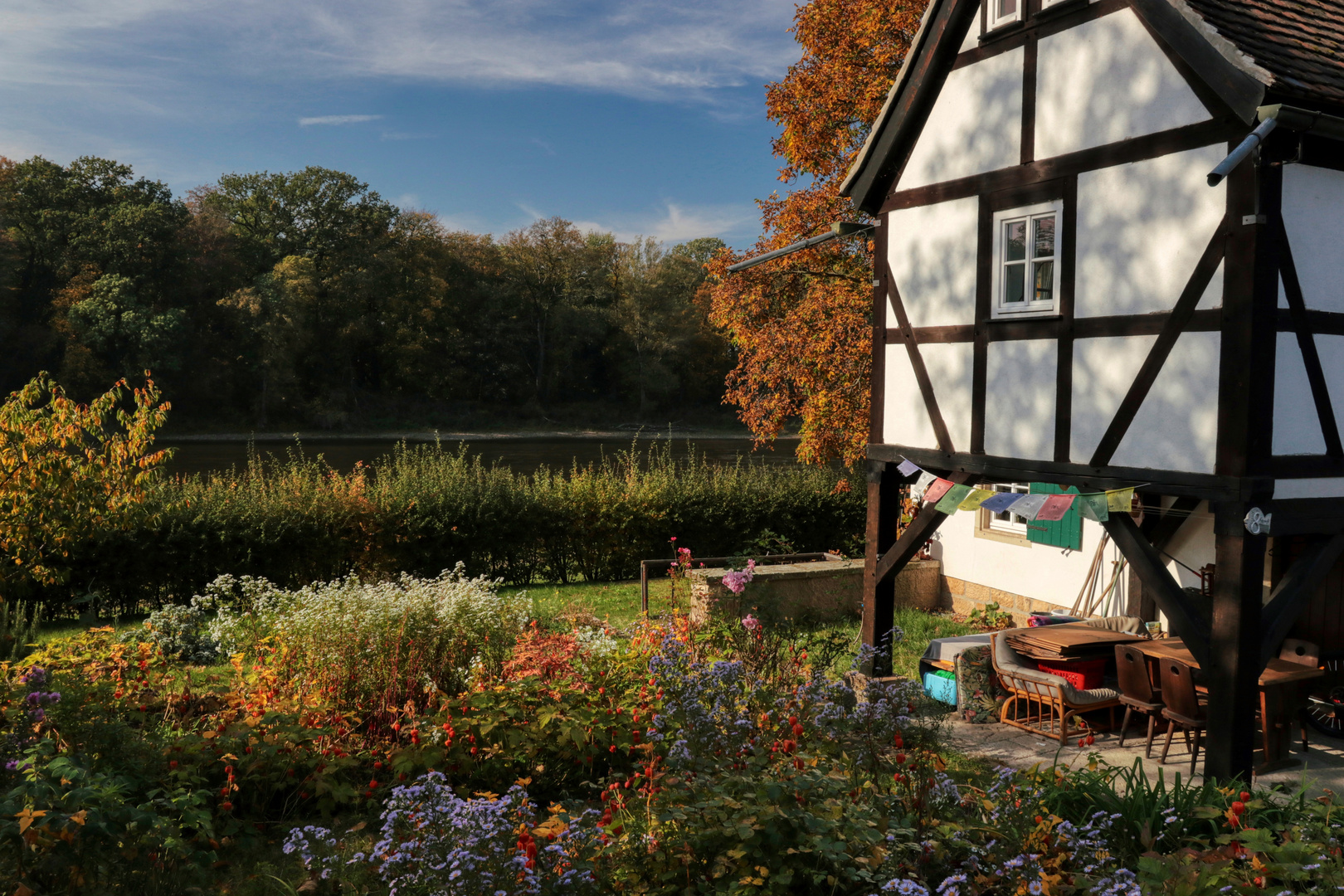 herbstlicher Garten an der Elbe