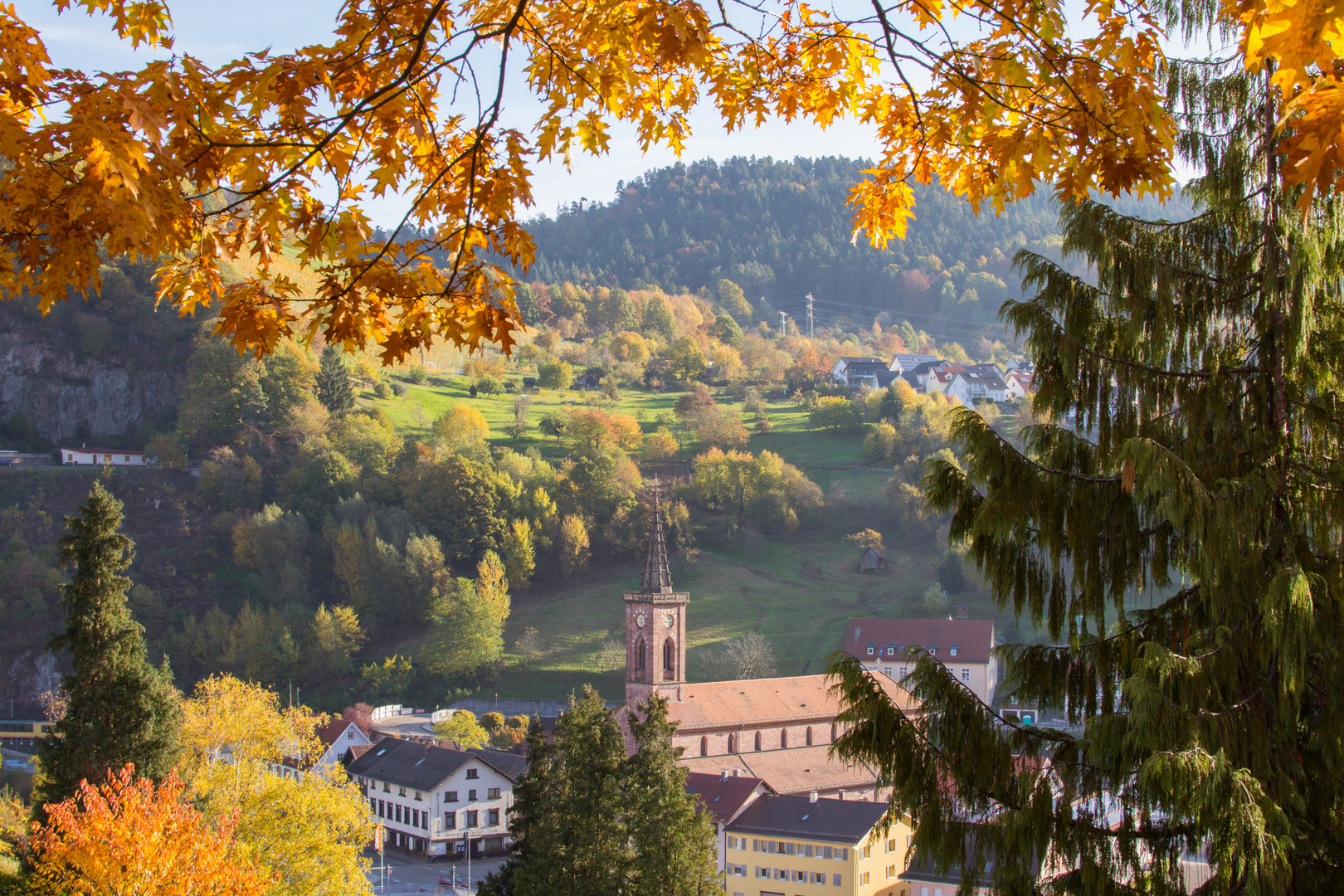 Herbstmorgen mit Blick ins Tal