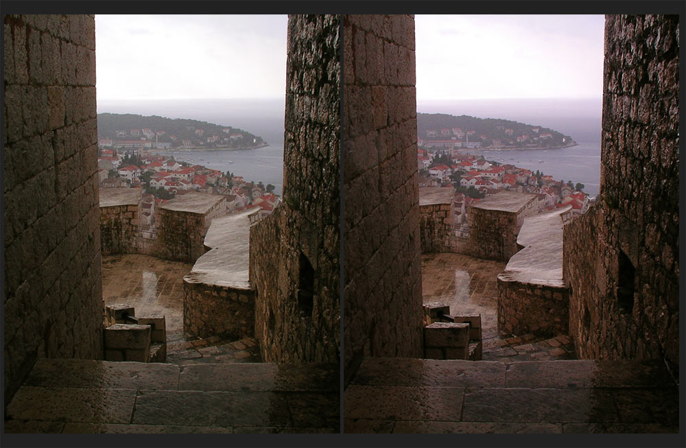 Herbstregen über Burg und Stadt Hvar, Dalmatien