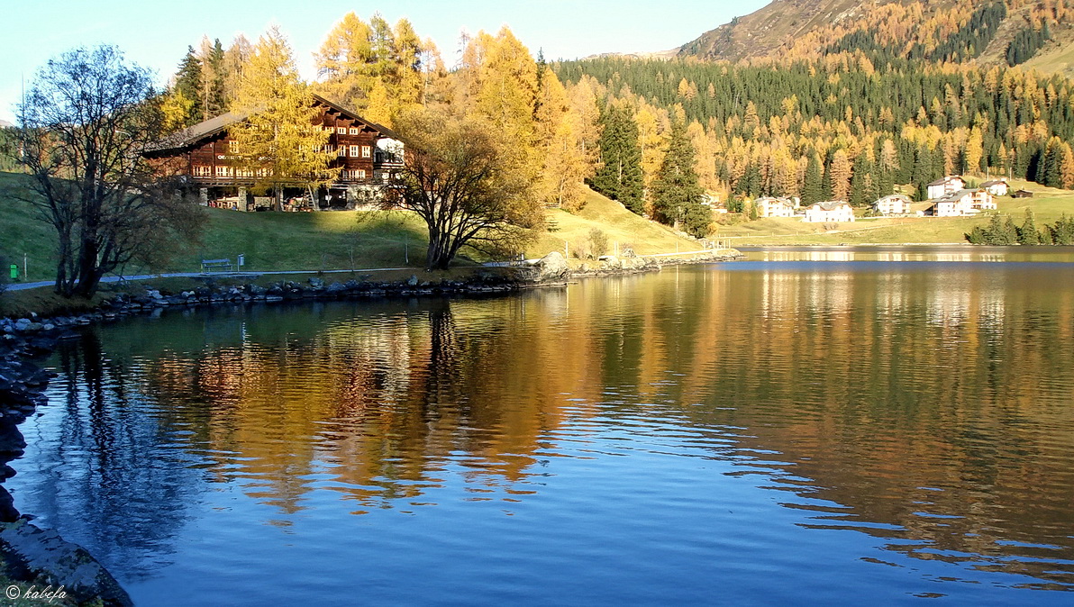 Herbstspiegelung am Davosersee