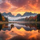 Herbstsymphonie am Bergsee (KI-Panorama)