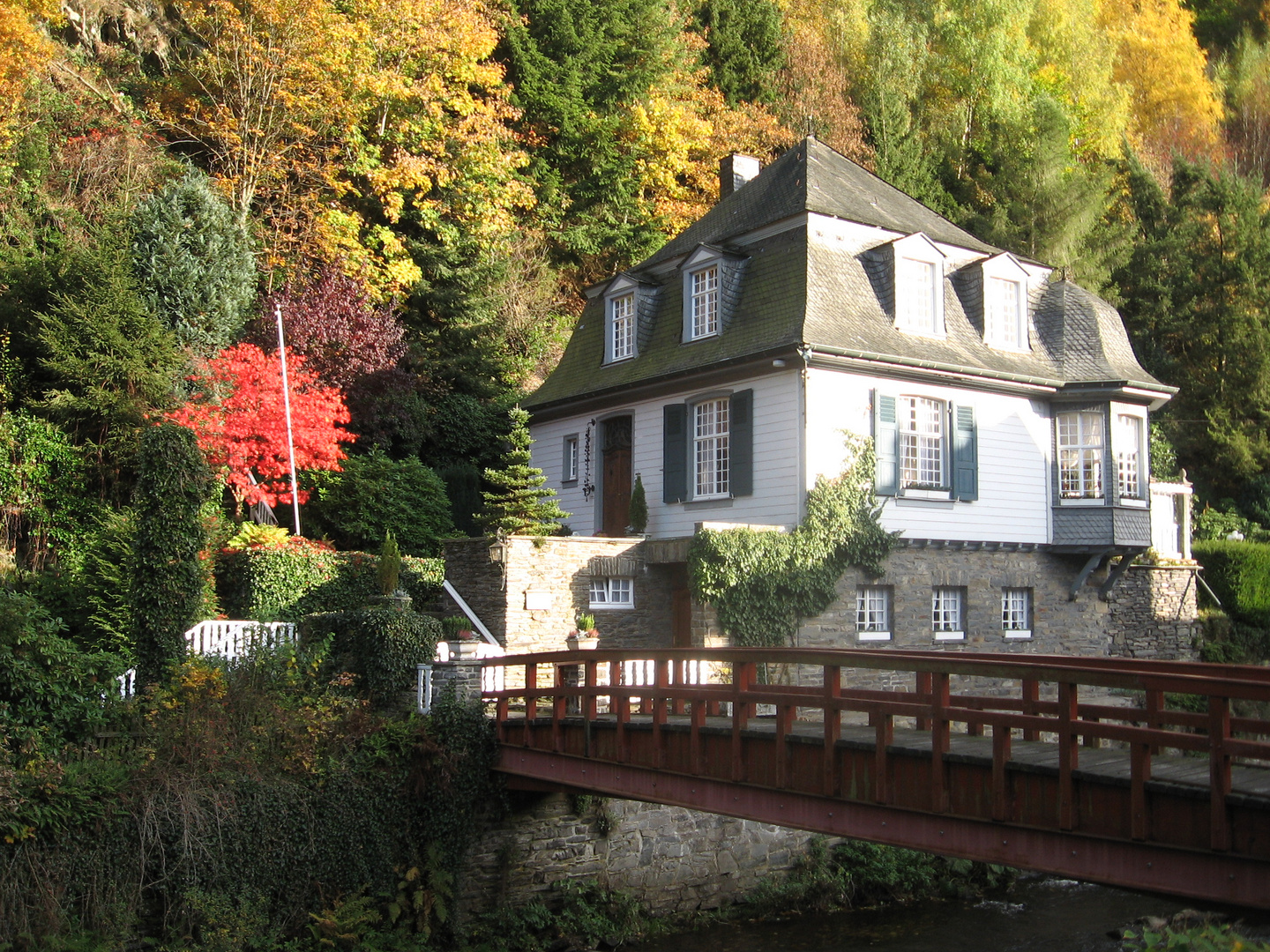 Herbstwald - Sonnenschatten - Hausbrücke - Flussstadt