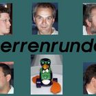 Herrenrunde mit Pinguin