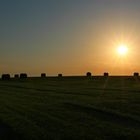 Heu-Räder im Abendlicht