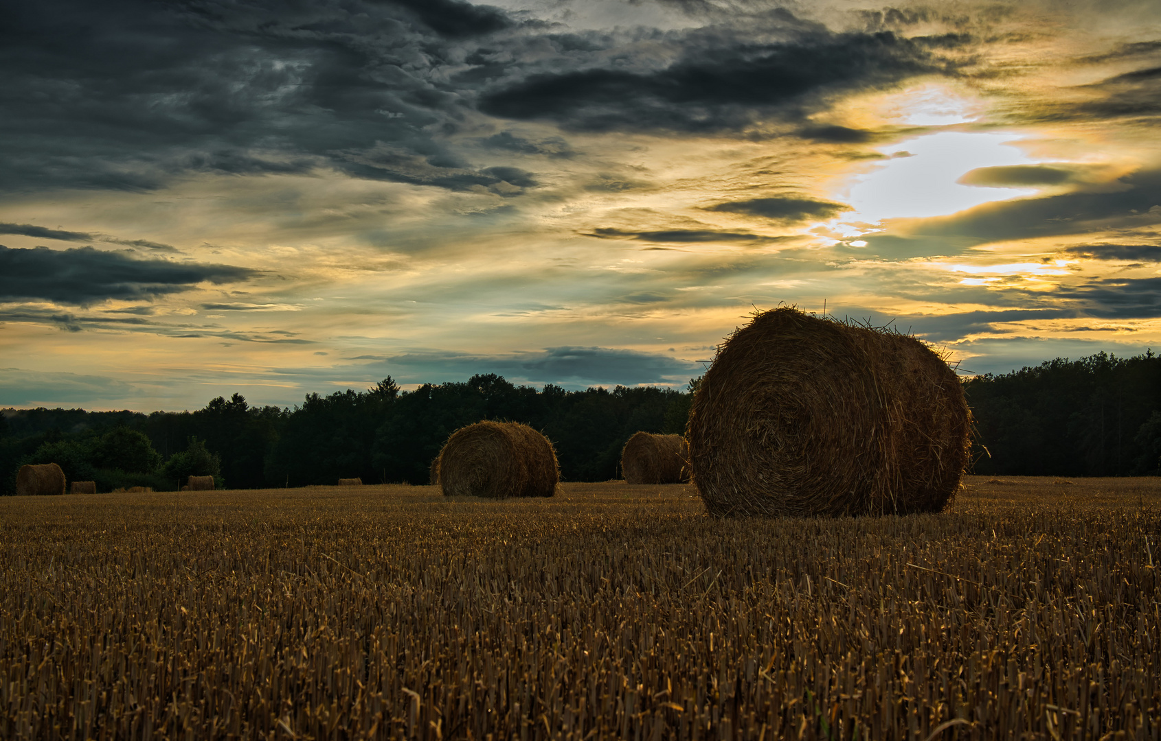 Heuballen im Sonnenuntergang