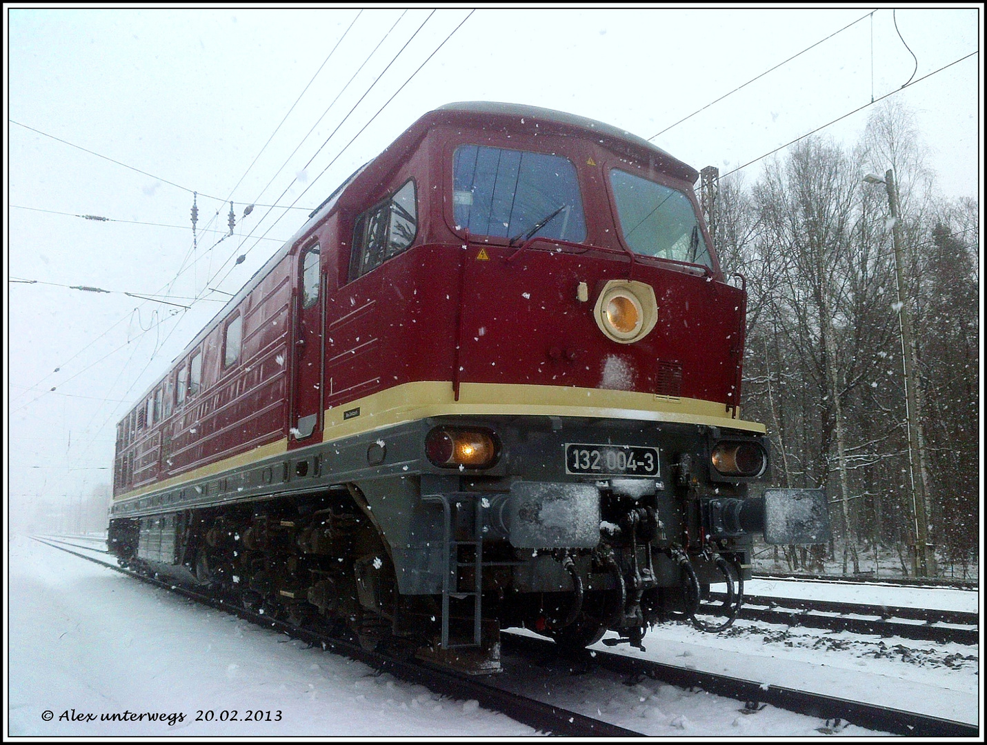 Heute 132 004 auf dem Weg nach Hause im Schnee