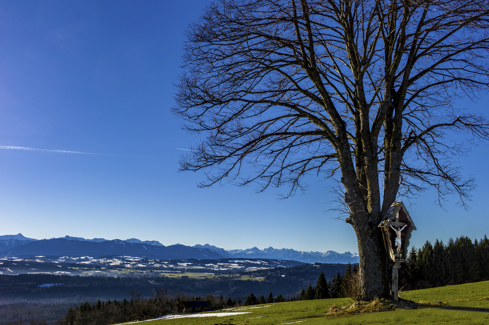 Heute morgen: Blick vom Hohen Peißenberg auf die Alpenkette