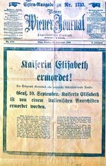 Heute vor 113-Jahren am 10.09.1898 wurde Kaiserin Elisabeth von Österreich ermordet (Sisi)