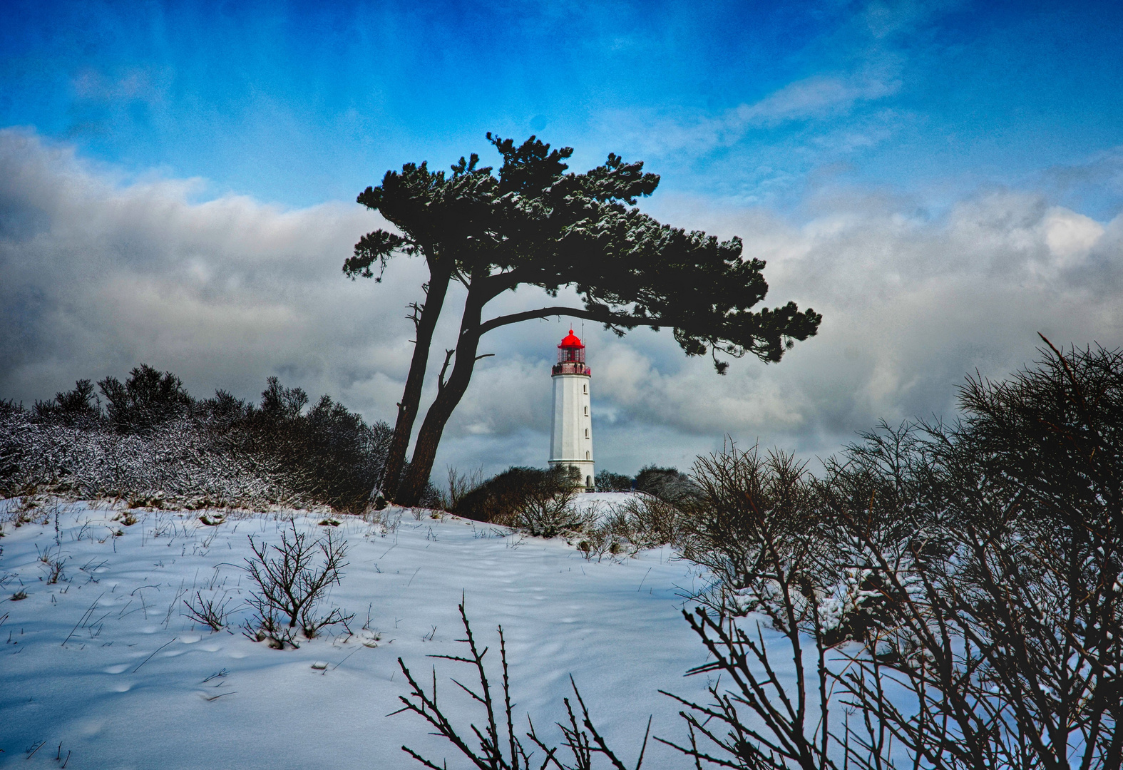 Hiddensee im Winter Leuchtturm Dornbusch