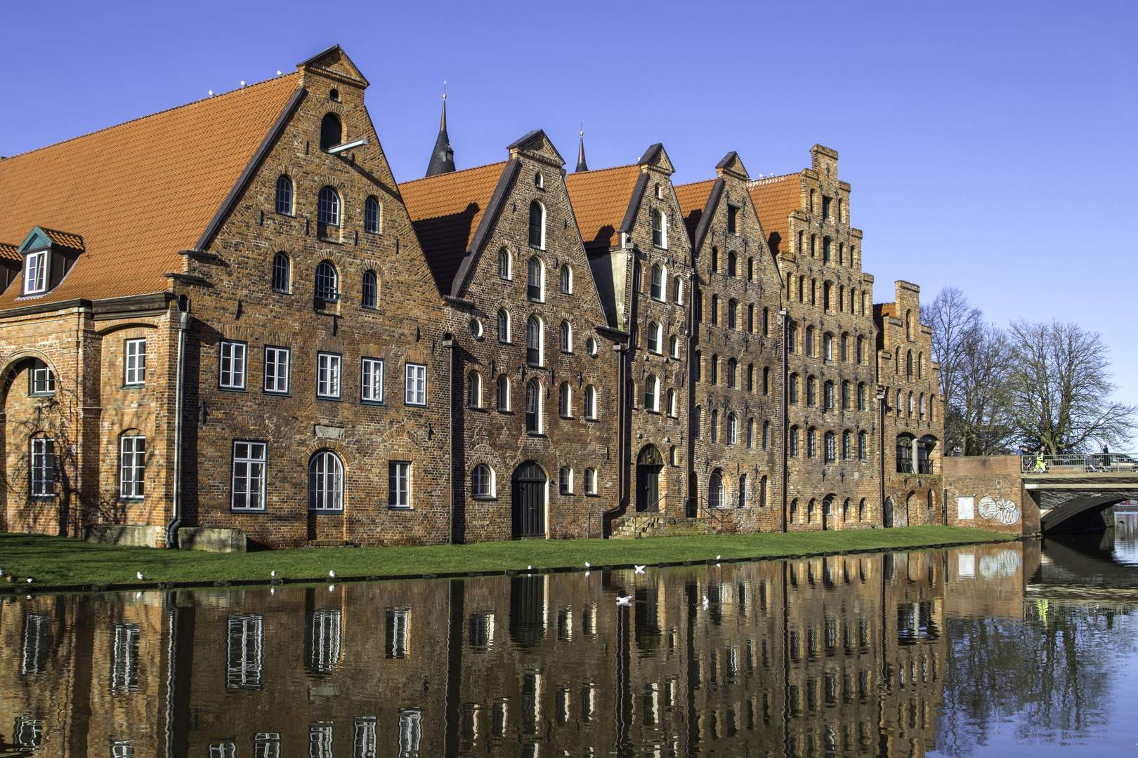 Hier spiegeln sich die Salzspeicher der Hansestadt Lübeck