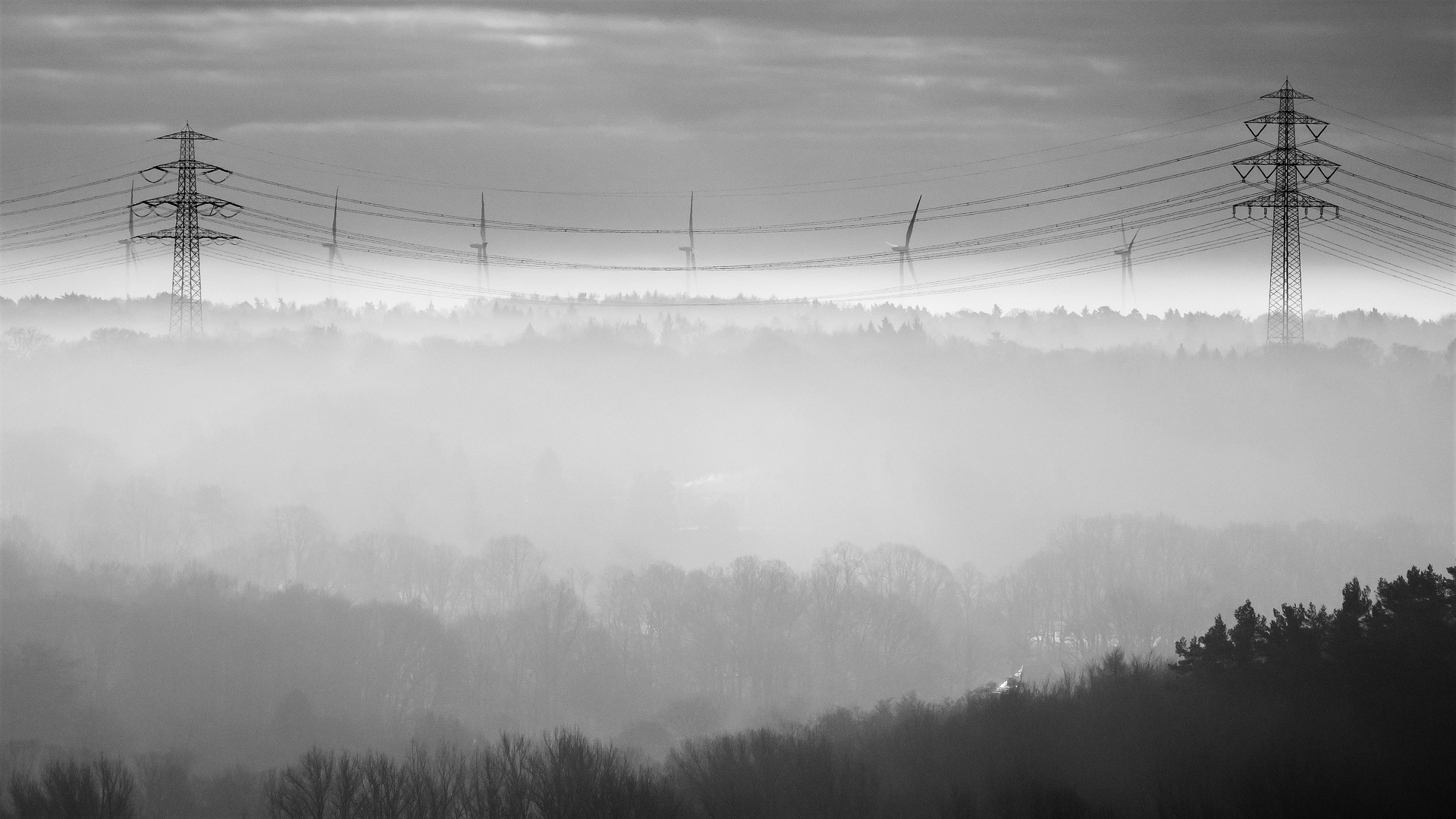 high voltage, wind and fog