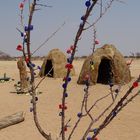 Himba-Hütte mit Baumschmuck, Namibia