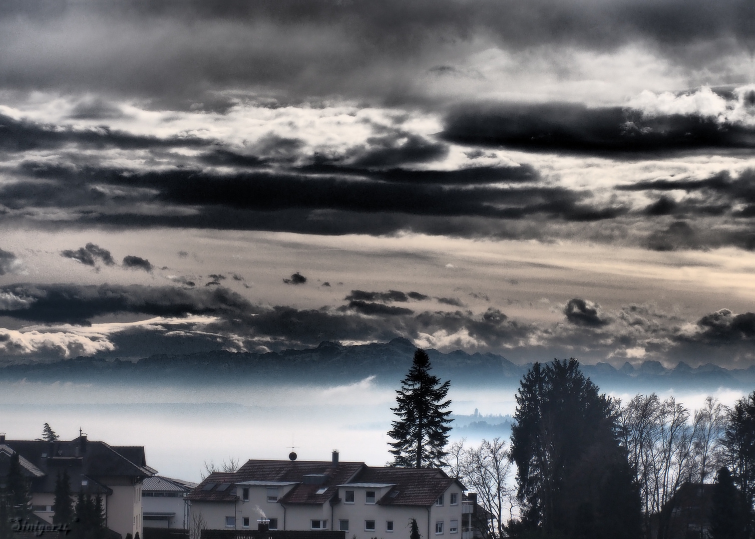 Himmel, Bergen, See, Häuse