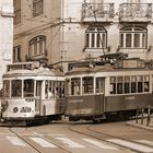 Historical Tram meets Tram in Lisbon, Portugal