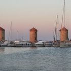Historical Windmills at the  Harbour of  Rhodes Greece