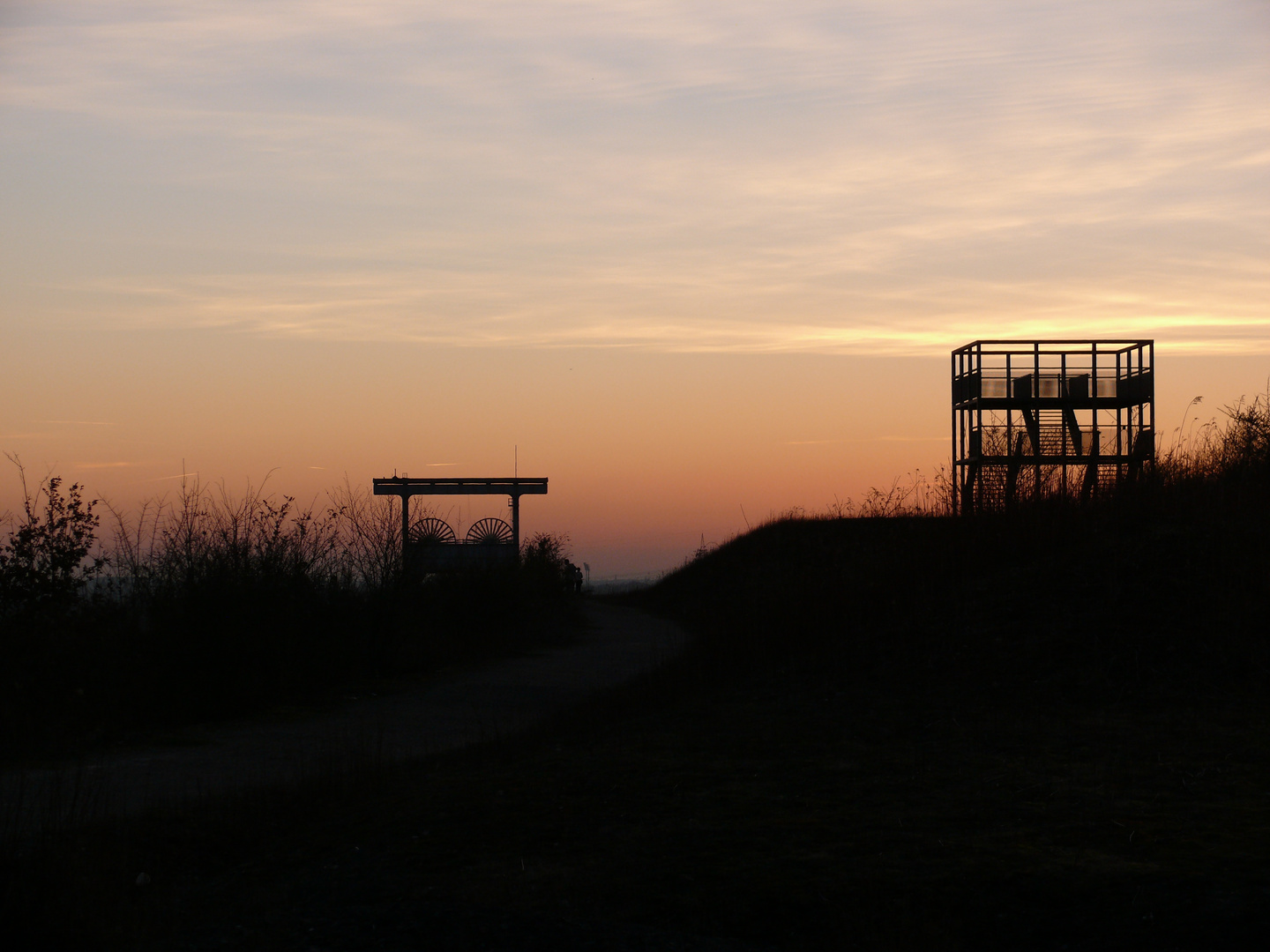 hoch oben in der untergehenden Sonne