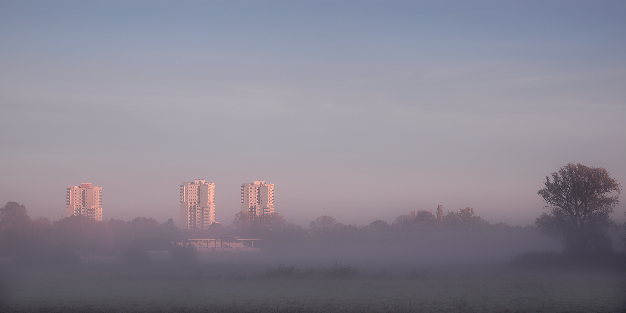 Hochhäuser im Nebel