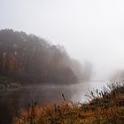 Hochnebel an der Elbinsel vor Schloß Pillnitz unweit von Dresden