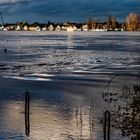 Hochwasser am Rhein bei Köln-Langel - gegenüber liegt Leverkusen-Hitdorf