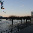 Hochwasser am Rhein, bewacht vom Nepomuk