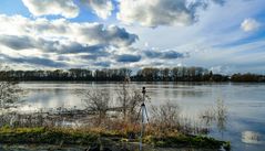 Hochwasser an den Rheinauen südlich von Köln
