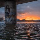 Hochwasser an der Rheinkniebrücke in Düsseldorf