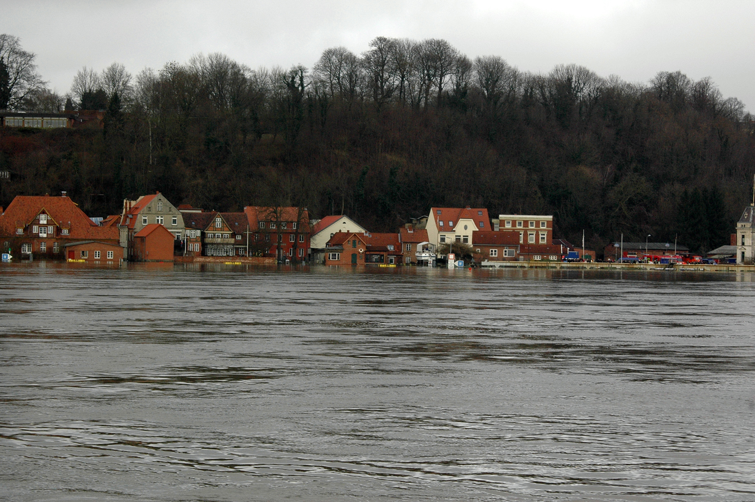 Hochwasser - Blick von Hohnstorf auf Lauenburg am 23.01.2011