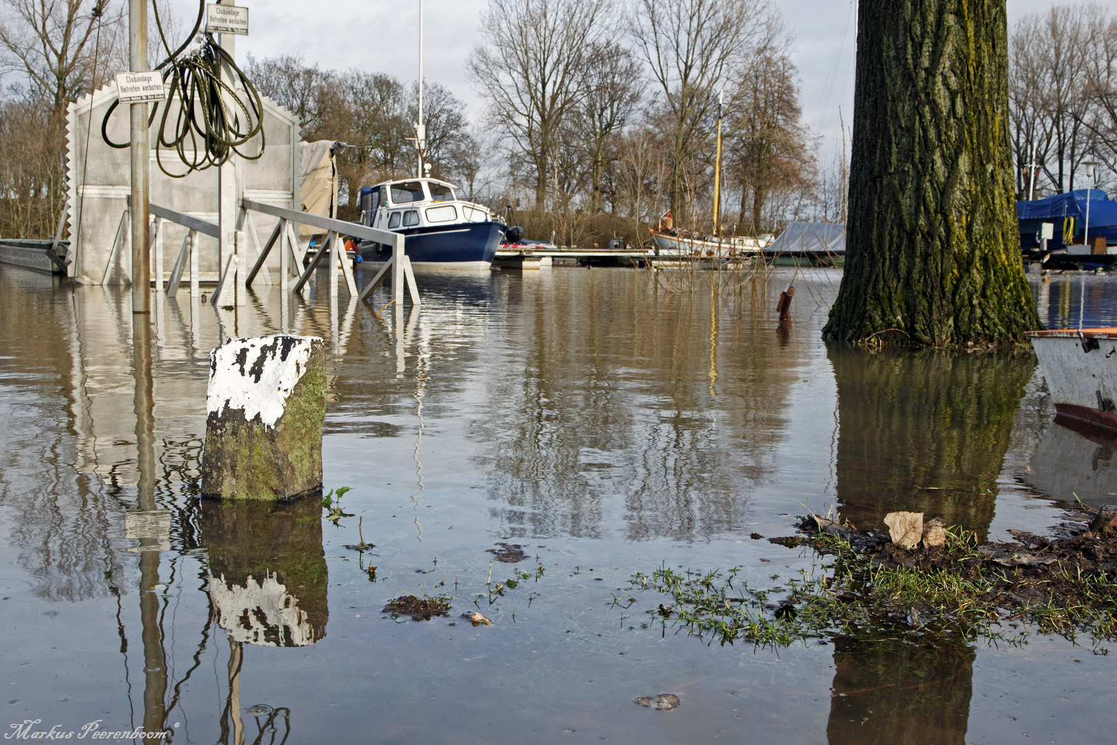 Hochwasser im Neusser Sporthafen