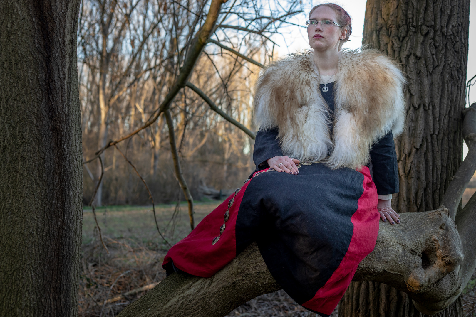 Hofdame sitzt auf dem Baum